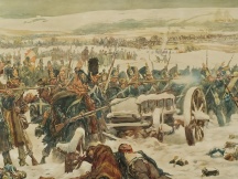 Hollandsche infanterie bij de bruggen over de Berezina, 1812. 