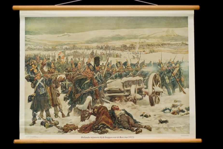 Hollandsche infanterie bij de bruggen over de Berezina, 1812. 