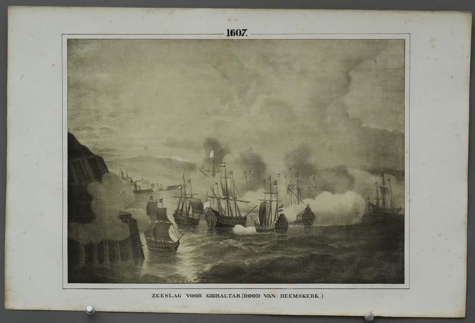 The naval Battle of Gibraltar (death of Heemskerk) (1607)